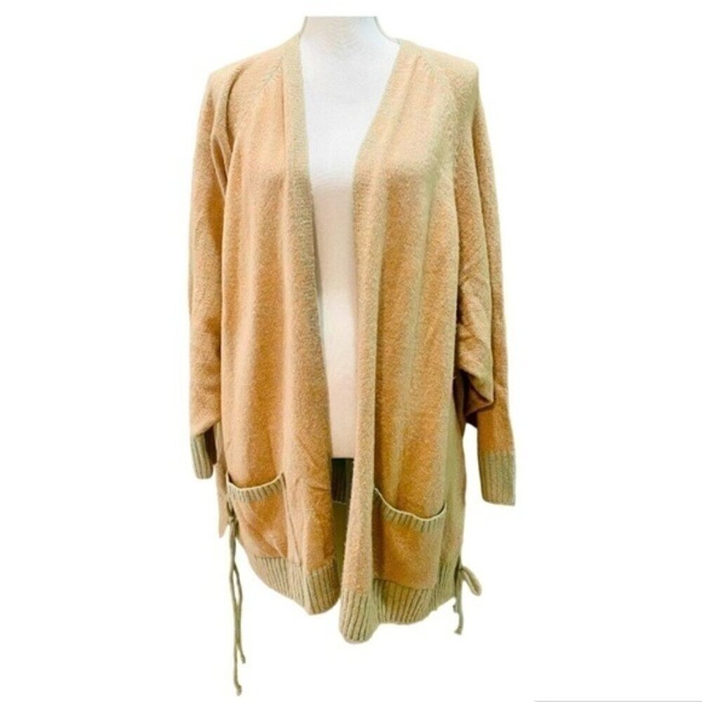 Umgee Orange and Teal Oversized Open Cardigan Large Lace Up Sides